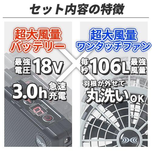 2023年新作]空調服 ファン バッテリー セット 18V高出力 106L大