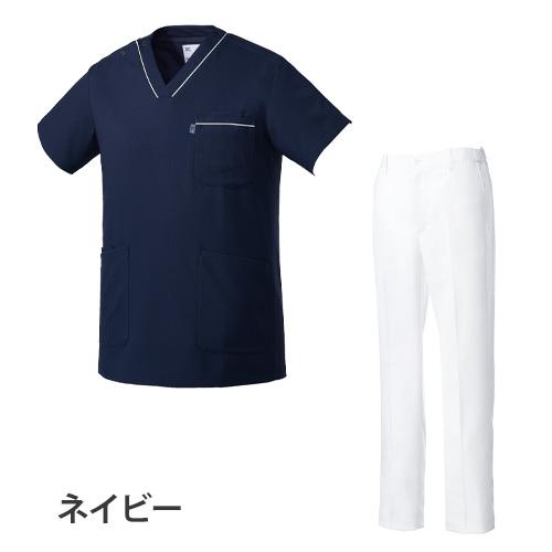 スクラブ 白衣 上下セット 白パンツ MIZUNO ミズノ メンズ 半袖 医療