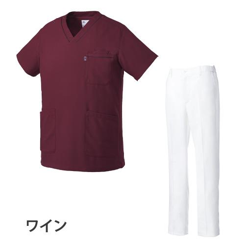 スクラブ 白衣 上下セット 白パンツ MIZUNO ミズノ メンズ 半袖 医療