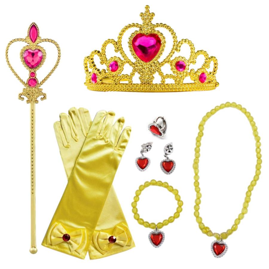 プリンセス イエロー アクセサリー セット ティアラ スティック 手袋 キッズ 女の子  ハロウィン コスプレ 子供 ドレス 用 誕生日プレゼント おもちゃ | 