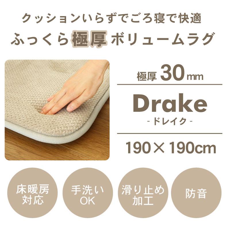 マナベインテリアハーツ 2畳 正方形 30mm 極厚 厚手 190x190cm