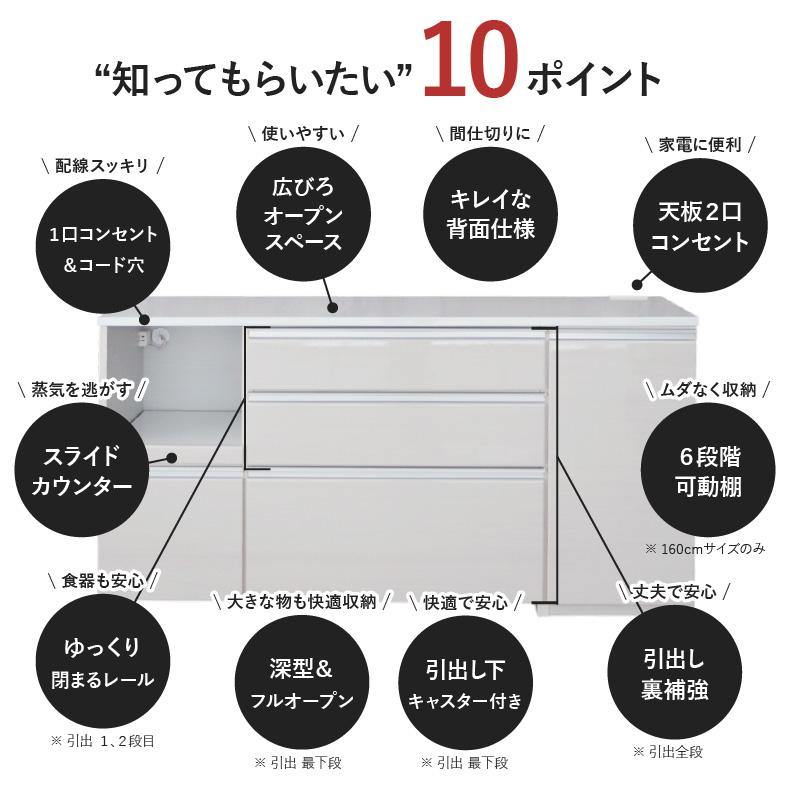 キッチンカウンター 幅160cm 天板コンセント付き 石目調 木目調 背面