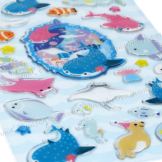 ボンボンドロップシール　水族館　ジンベイザメ　ペンギン　イルカ　クラゲ　カワウソ ジンベエザメ ドロップシール かわいい 水族館グッズ オーシャン