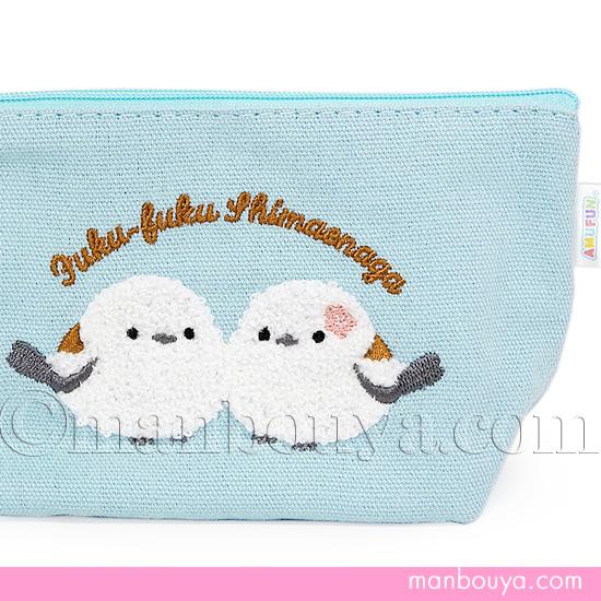 シマエナガ グッズ ポーチ 小鳥 雑貨 アミューズ AMUFUN サガラ刺繍