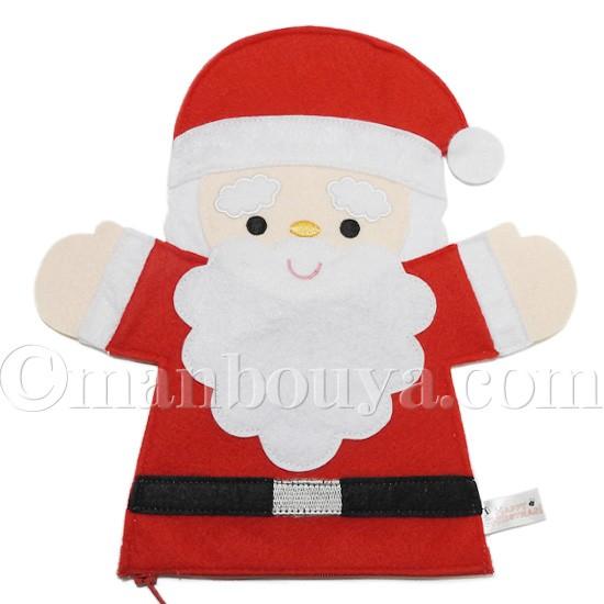 クリスマス サンタクロース ハンドパペット ファスナー付き ラッピングバッグ サンタ メール便発送可｜manbouya｜02