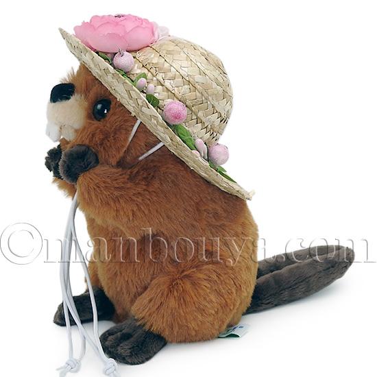 動物 ビーバー ぬいぐるみ 麦わら帽子 セット キュート販売 CUTE