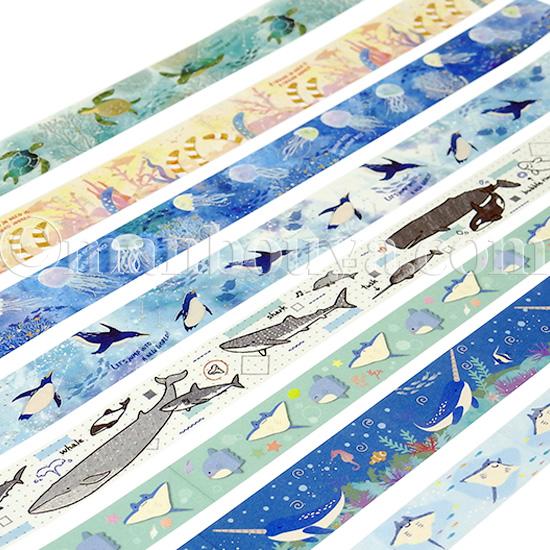 カメ グッズ 海亀マスキングテープ イラスト 箔押し SAIEN Marine Life