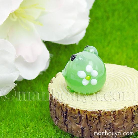 kaeru出品 ガラス細工 花カエル（S) ピンク ミニチュア 置物 雑貨 蛙 花 小物