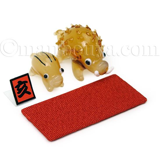 干支の置物 亥 イノシシ ガラス細工 ミニチュア 雑貨 正月飾り