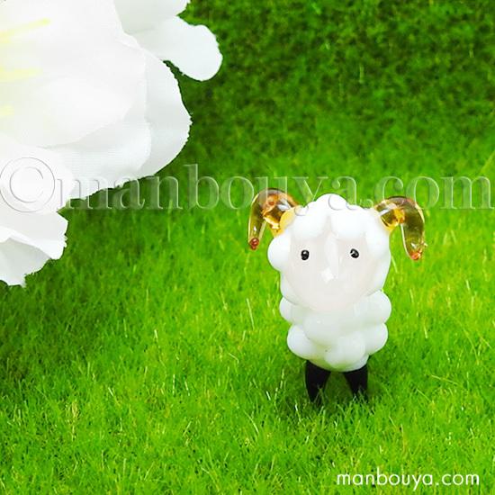 動物 ヒツジ ミニチュア ガラス細工 ひつじ 置物 飾り グラススクエア