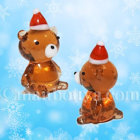 クリスマス 飾り ガラス細工 ミニチュア 動物 グラススクエア プチ