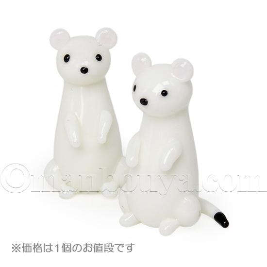 動物 オコジョ 雑貨 ガラス細工 ミニチュア 飾り 置物 ヤマイタチ 白