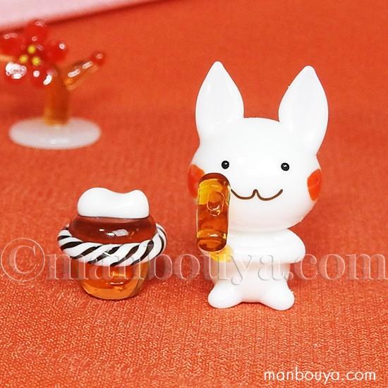 ガラス細工 正月 うさぎ 飾り グラススクエア ウサギ 餅つき