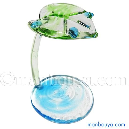 ミニチュア ガラス細工 置物 ディスプレイ台 グラススクエア 蓮の葉