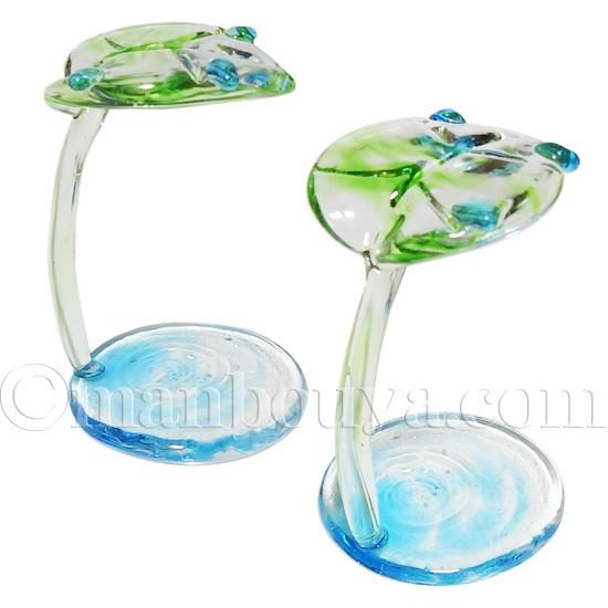 ミニチュア ガラス細工 置物 ディスプレイ台 グラススクエア 蓮の葉 透明 台付き｜manbouya｜02