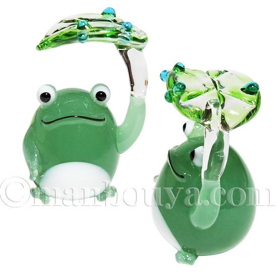 カエルグッズ ガラス細工 ミニチュア 置物 かわいい 花カエル L