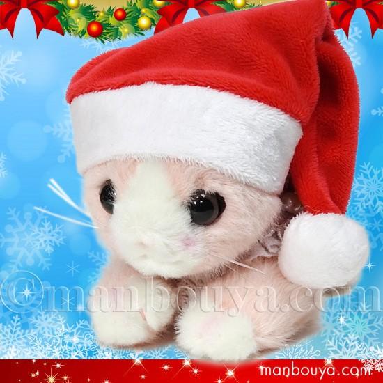 猫 ぬいぐるみ クリスマス プレゼント たけのこ TAKENOKO ローズ（ピンク） サンタ帽子 16cm｜manbouya