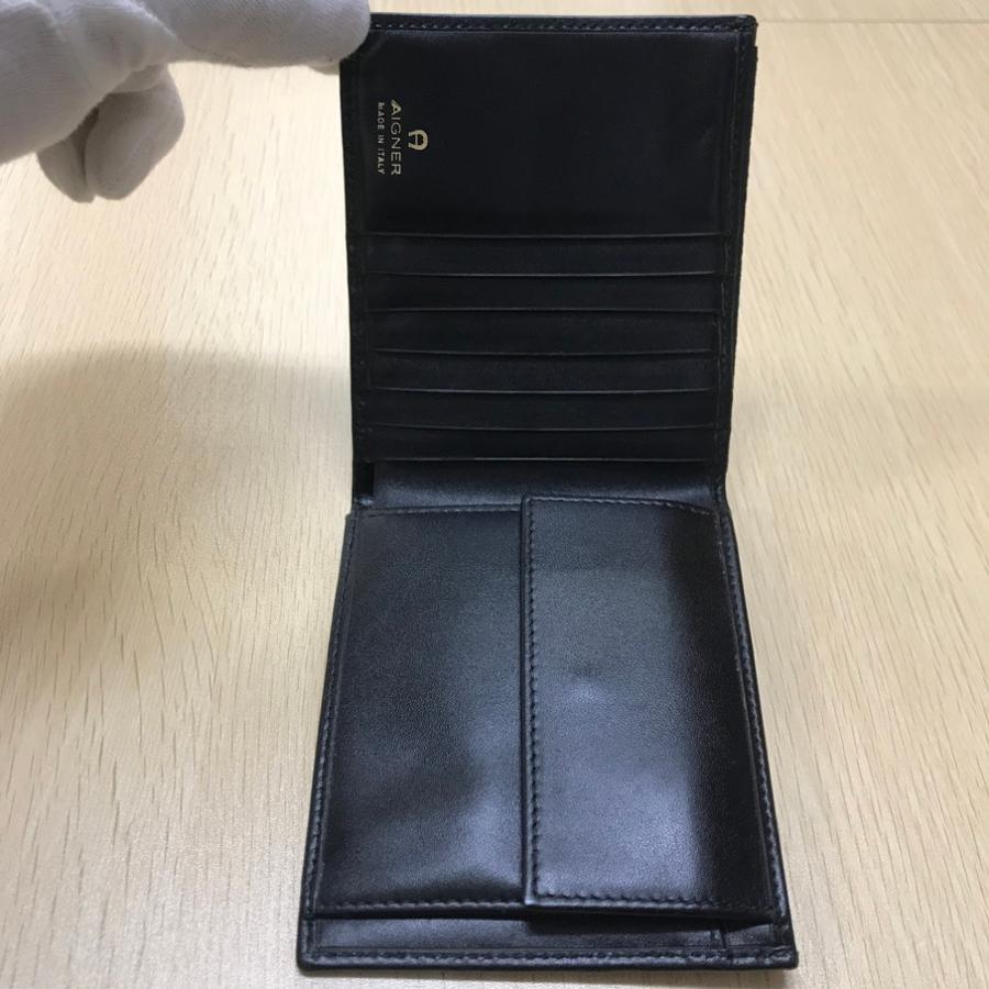AIGNER（アイグナー） 二つ折り財布 ブラック レザー【F0701-004