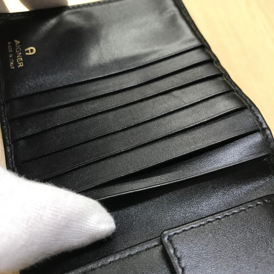 AIGNER（アイグナー） 二つ折り財布 ブラック レザー【F0701-004