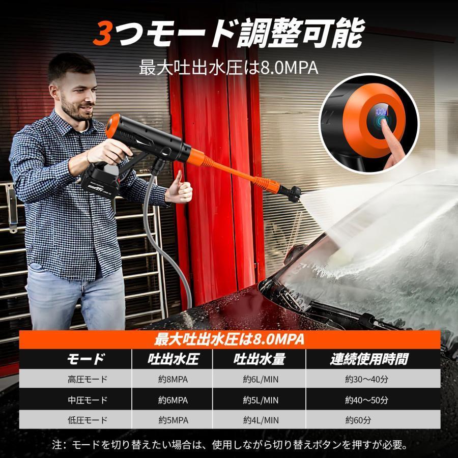 高圧洗浄機 コードレス 充電式高圧洗浄機 3速調整 強力噴射 2.4Mpa吐出