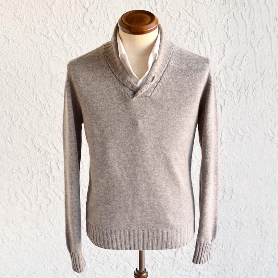 Dalmo Cashmere ダルモ カシミヤ ・カシミヤ ショールカラー プルオーバーニット ・art. Polo Pull ・col. Stradivari ブラウンベージュ ・イタリア製の画像