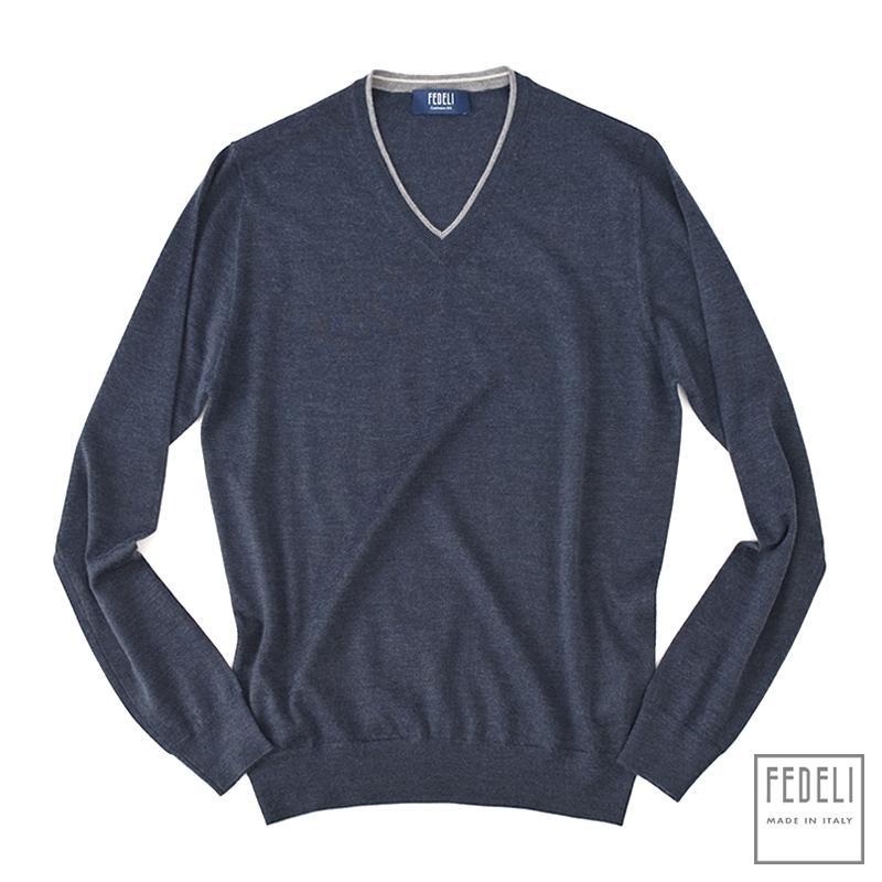 FEDELI フェデーリ / カシミヤシルク ラインVネックニット ・mod. PULL 