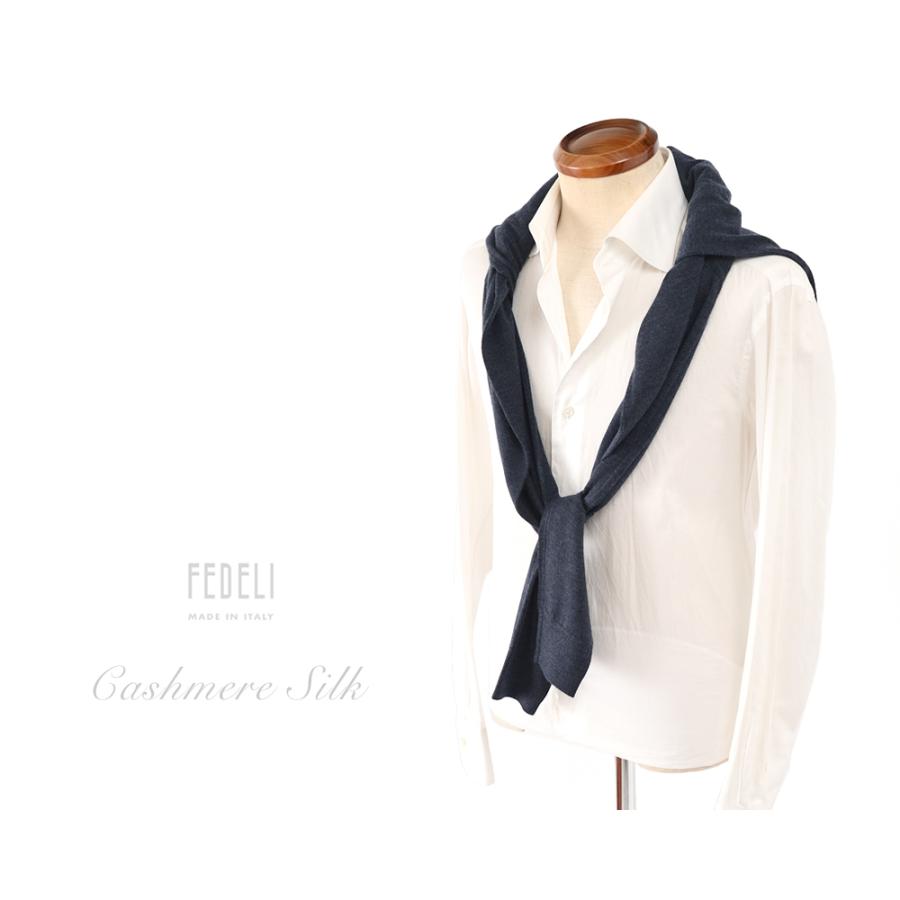 美品❣️FEDELI カシミヤシルク 薄手セーター 48サイズ FEDELI（フェデリ） フェデーリ / カシミヤシルク ラインVネックニット
