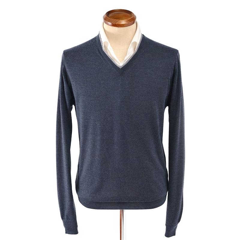 美品❣️FEDELI カシミヤシルク 薄手セーター 48サイズ FEDELI（フェデリ） フェデーリ / カシミヤシルク ラインVネックニット