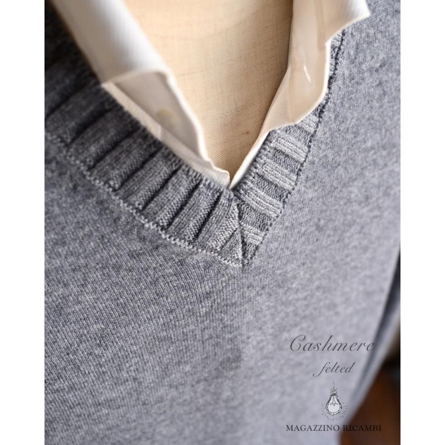 MAGAZZINO RICAMBI マガジーノ リカンビ ・カシミヤ フェルテッド Vネックニット ・art. 81 SCOLLO V FELTED ・col. Flanel ミディアムグレーの画像