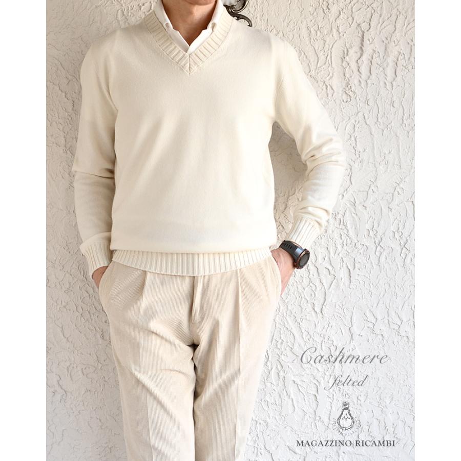 MAGAZZINO RICAMBI マガジーノ リカンビ ・カシミヤ フェルテッド Vネックニット ・art. 81 SCOLLO V FELTED ・col. Snow アイボリー ・イタリア製の画像