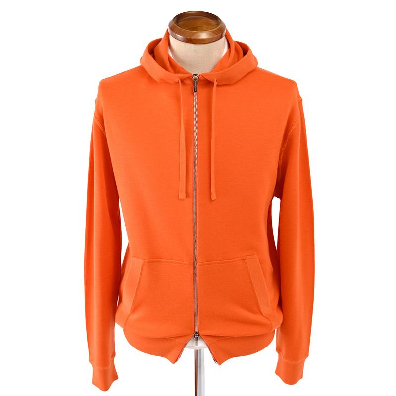 【 SALE 】Manrico Cashmere マンリコ カシミヤ / スーパーカシミヤ ジップアップニットパーカー ・アラシャンカシミヤ ・art. MS020 ・col. ORANGE オレンジの画像