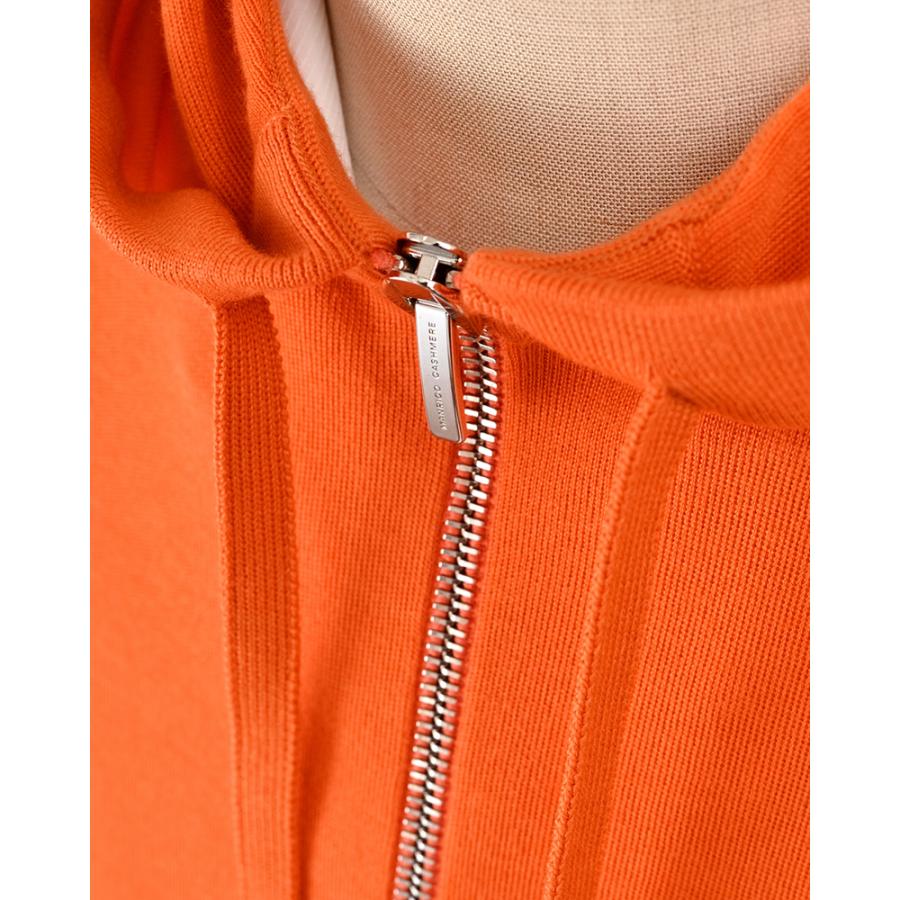 【 SALE 】Manrico Cashmere マンリコ カシミヤ / スーパーカシミヤ ジップアップニットパーカー ・アラシャンカシミヤ ・art. MS020 ・col. ORANGE オレンジの画像