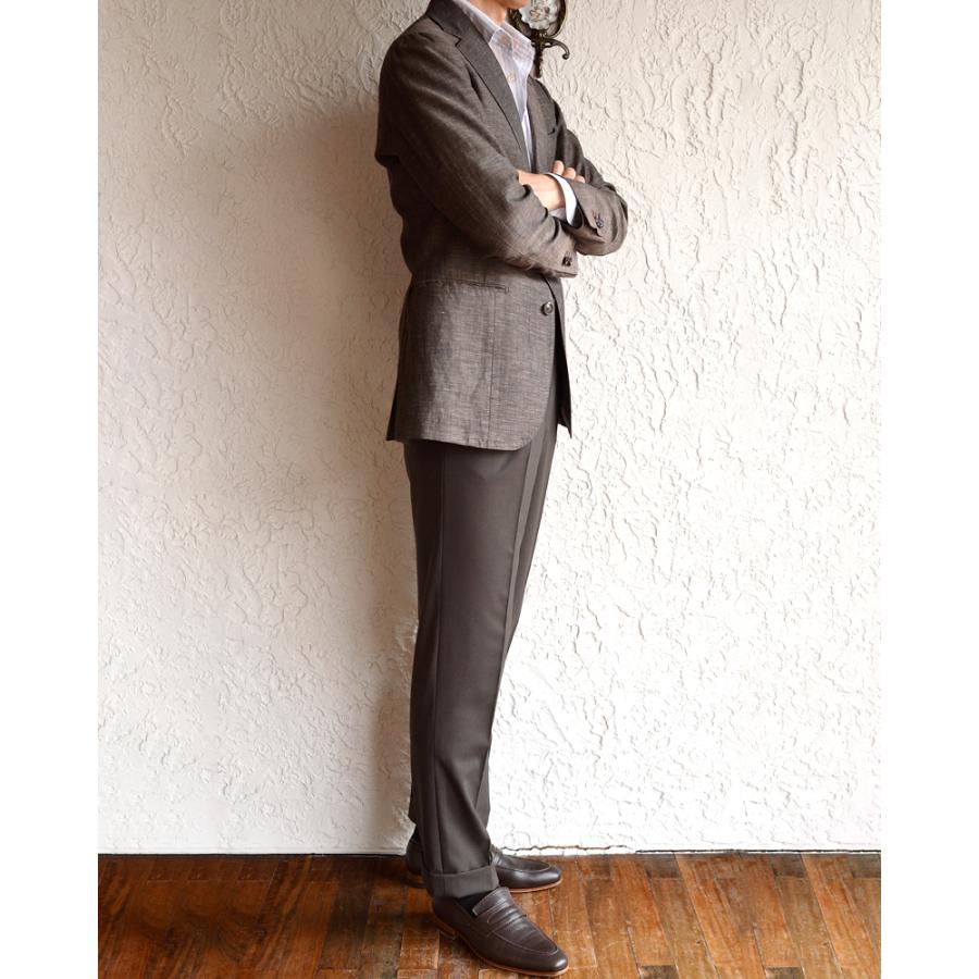 Rota ロータ ・2プリーツ ベルトレス サマーウールパンツ ・mod. FIRENZE / 2 / C ・col. DARK BROWN ダークブラウン ・イタリア製の画像