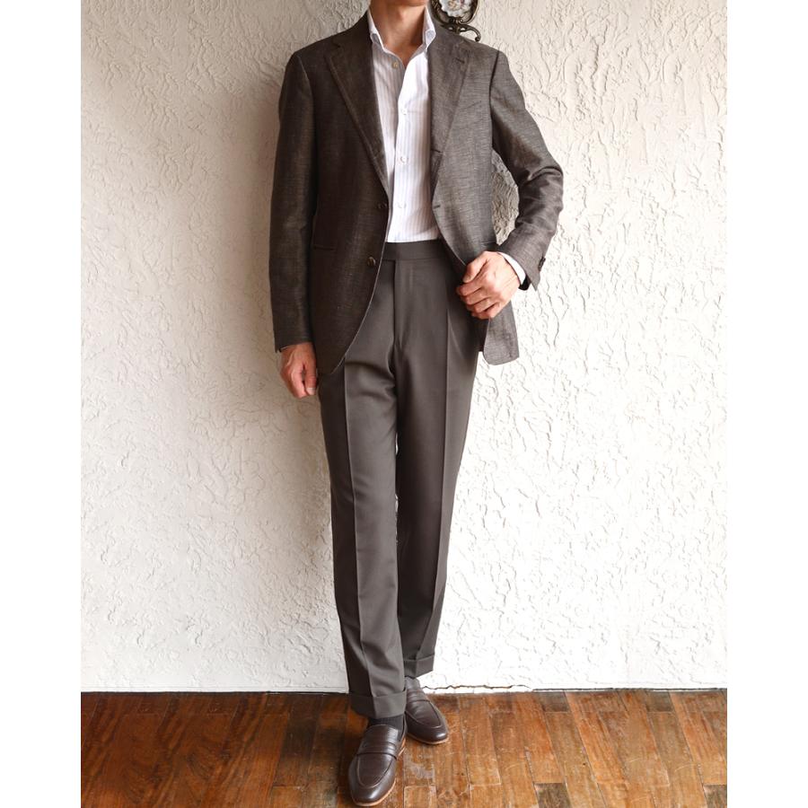 Rota ロータ ・2プリーツ ベルトレス サマーウールパンツ ・mod. FIRENZE / 2 / C ・col. DARK BROWN ダークブラウン ・イタリア製の画像