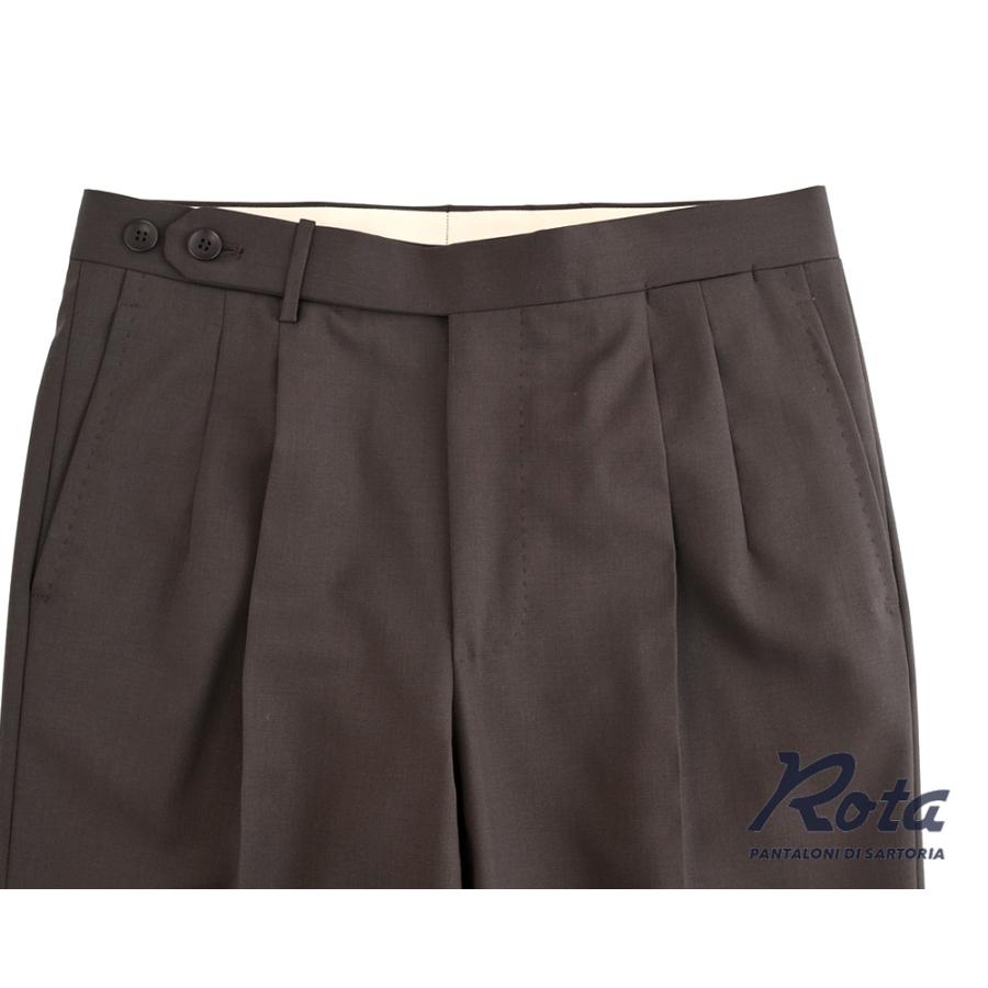 Rota ロータ ・2プリーツ ベルトレス サマーウールパンツ ・mod. FIRENZE / 2 / C ・col. DARK BROWN ダークブラウン ・イタリア製の画像