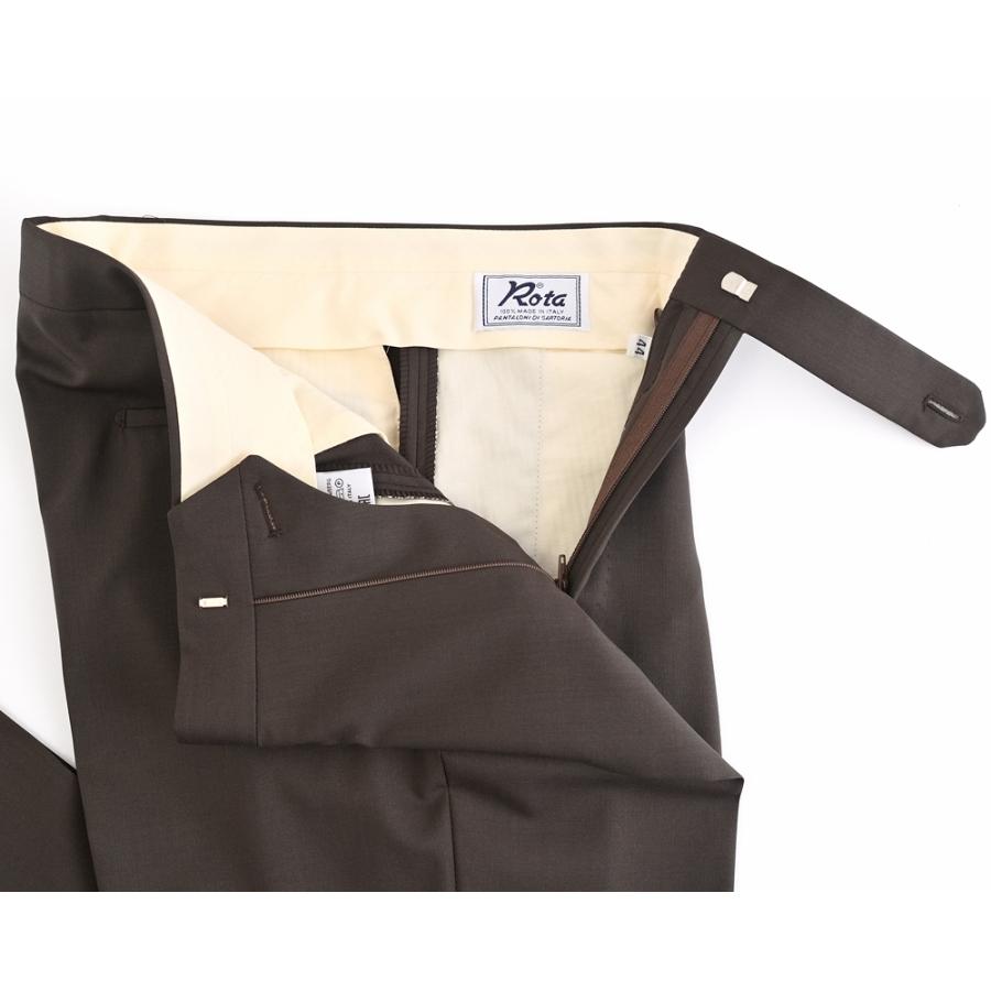 Rota ロータ ・2プリーツ ベルトレス サマーウールパンツ ・mod. FIRENZE / 2 / C ・col. DARK BROWN ダークブラウン ・イタリア製の画像