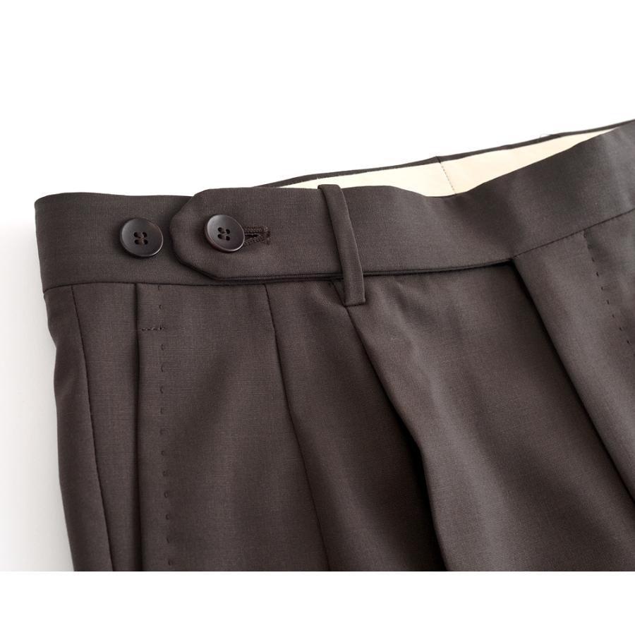 Rota ロータ ・2プリーツ ベルトレス サマーウールパンツ ・mod. FIRENZE / 2 / C ・col. DARK BROWN ダークブラウン ・イタリア製の画像