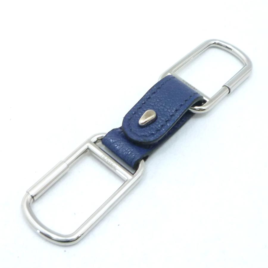 HERMES（エルメス） ダブルループ □L刻印 キーホルダー ブルー レザー