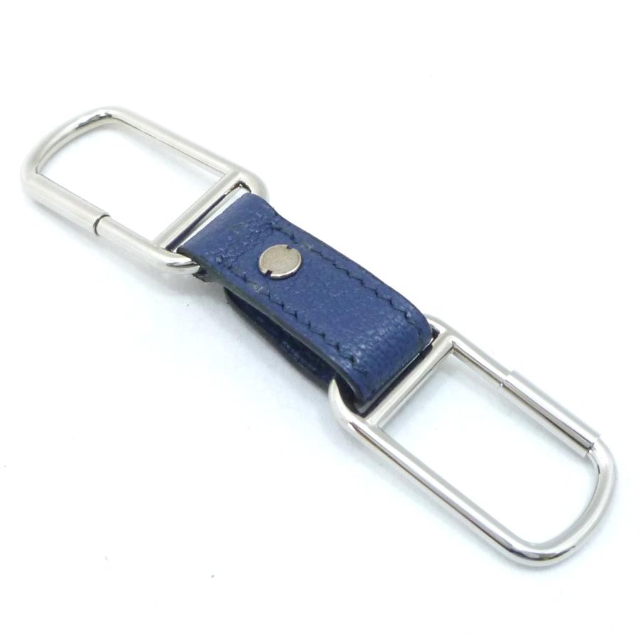 HERMES（エルメス） ダブルループ □L刻印 キーホルダー ブルー レザー