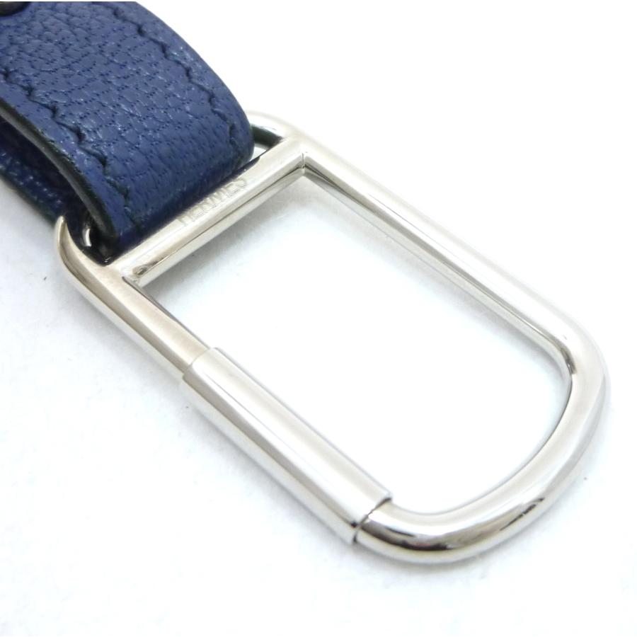 HERMES（エルメス） ダブルループ □L刻印 キーホルダー ブルー レザー