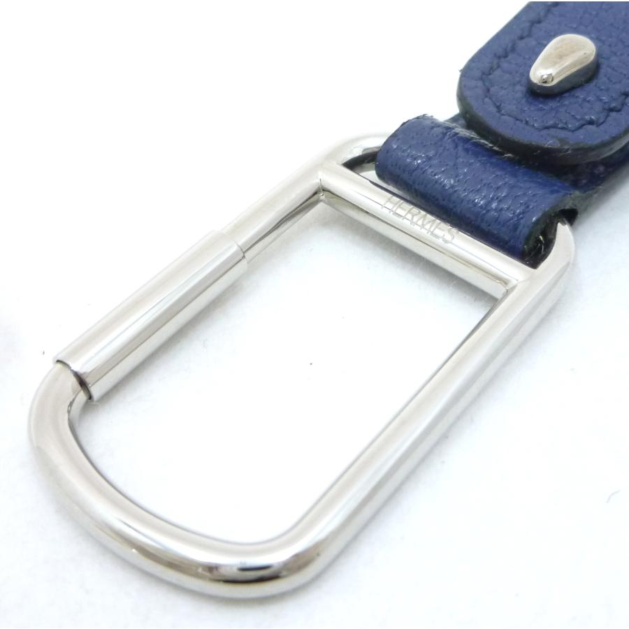 HERMES（エルメス） ダブルループ □L刻印 キーホルダー ブルー レザー
