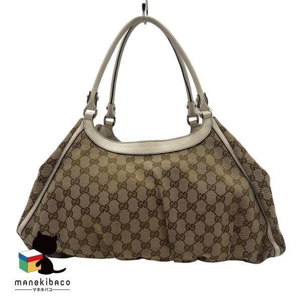 【美品】グッチ アビー ワンショルダー レザー アイボリー GUCCI グッチ アビー GGキャンバス ワンショルダーバッグ 190525