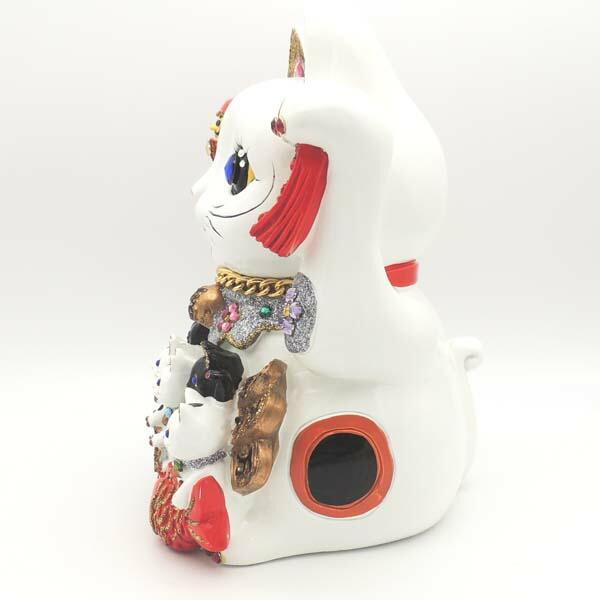 【美品】招き猫 親子招福バンク 超ジャンボ ゴージャス 33cm 招き猫 置物 貯金箱 親子招福バンク 超特大サイズ