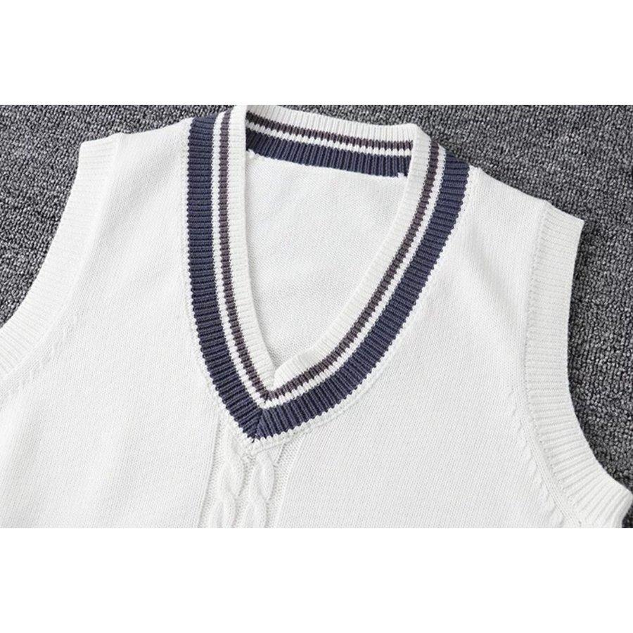 ライン入りニットベスト 綿100 Vネック 早割クーポン スクールベスト