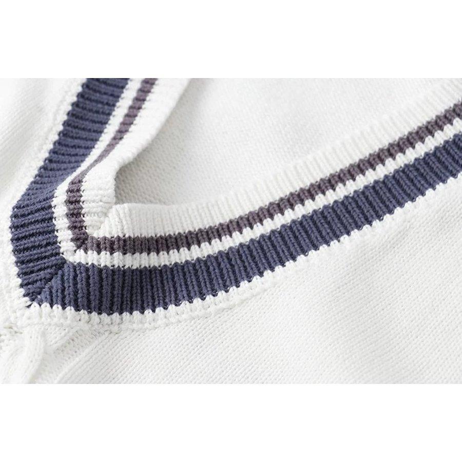 ライン入りニットベスト 綿100 Vネック 早割クーポン スクールベスト