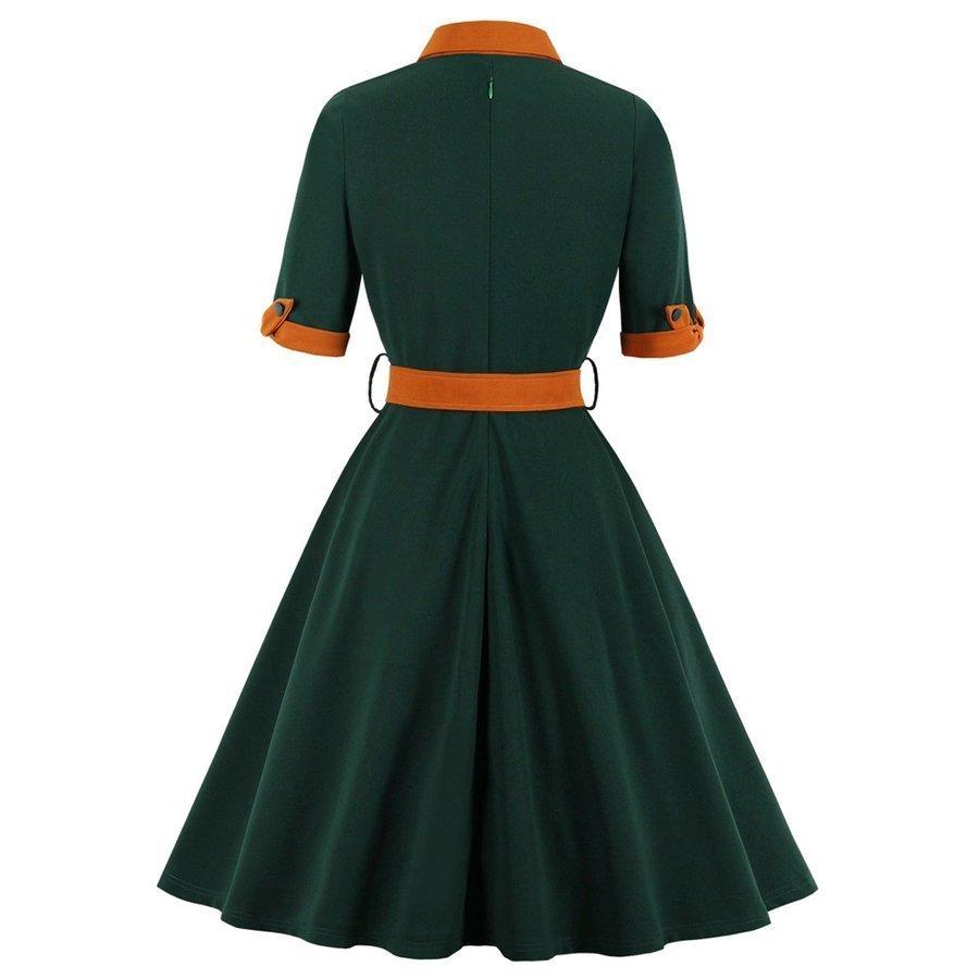 Yidaify レトロ ワンピース 半袖 着痩せ ステージ演出服 二次会 Aライン お呼ばれ ファッション スイングワンピース 合唱服 60年代 可愛い 通勤 50年代 イベント レディース カジュアル ドレス 結婚式