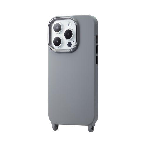 エレコム iPhone 15 Pro ハイブリッドシリコンケース ストラップホール付き PM-A23CHVSCSHBK｜mangerou｜02