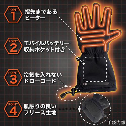 サンコー USB式ヒーター手袋 でんき手ぽっか TBKR23HBK
