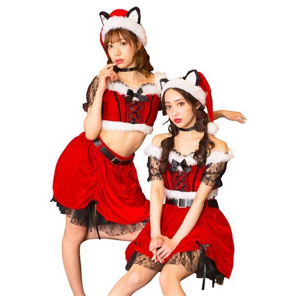 〔クリスマスコスプレ/コスプレ衣装〕 XM コフレシャルム ブラックレースキャットサンタ｜mangerou