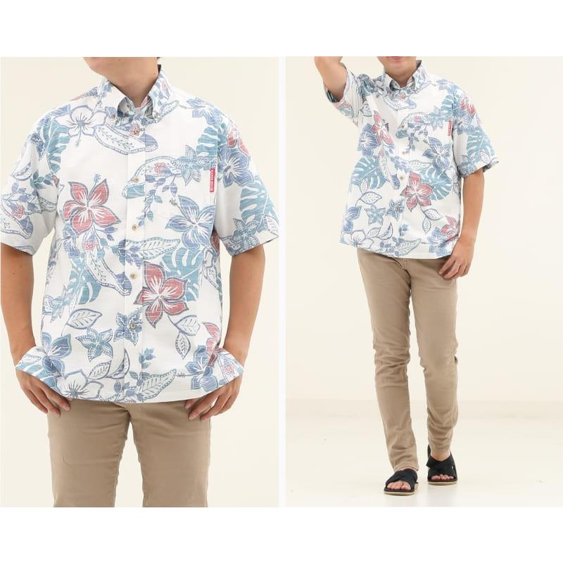 MANGO HOUSE かりゆしウェア 紅型夏風ボーダー かりゆしウェア 沖縄アロハシャツ専門店